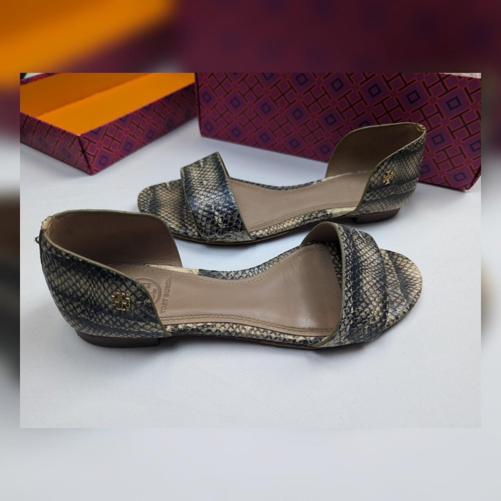 Tory Burch Snakeskin Print Savannah Flat Sandal